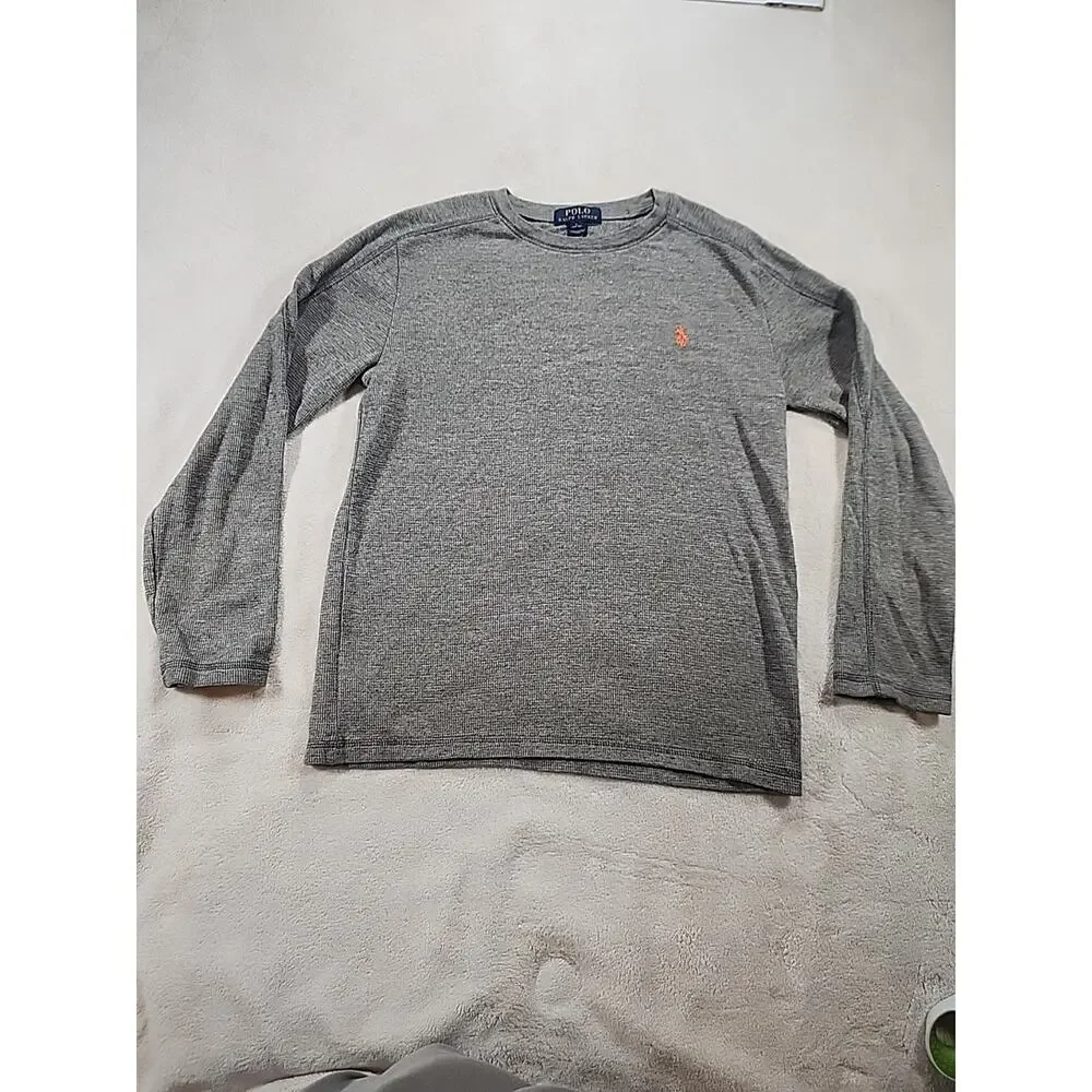 Polo Ralph Lauren‎ Boys Size Large(14-16) Henley Shirt Gray With Orange Pony